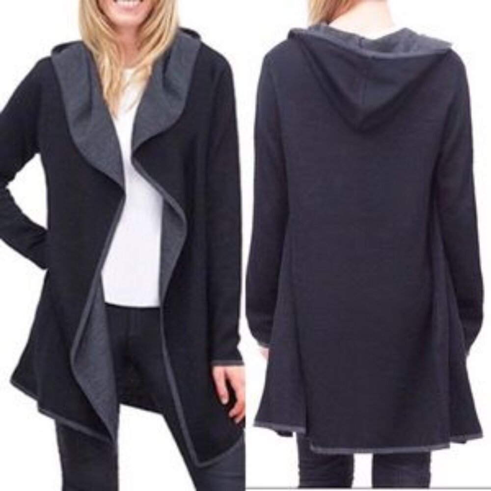 BNCI Hooded Open Front Cardigan Jacket Sweater Top Black Size XL - NEW